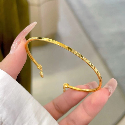 5G黄金车花手镯女999足金开口调节新款手镯链纯金手环送女友