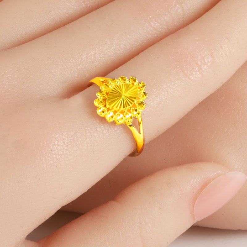 黄金戒指9999足金女款纯金指环显大菱形真金女神节送老婆按克