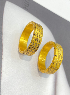 3D硬金黄金麻将戒指999足金十三幺个性国潮复古指环纯金女戒送礼
