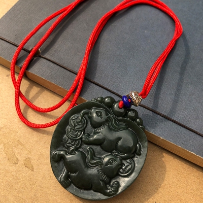 天然和田玉前途无量吊坠生肖兔玉佩项链送证书