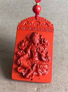 帝王红朱砂度母项链 多罗观自在菩萨神像挂件 光照众生藏教神随身