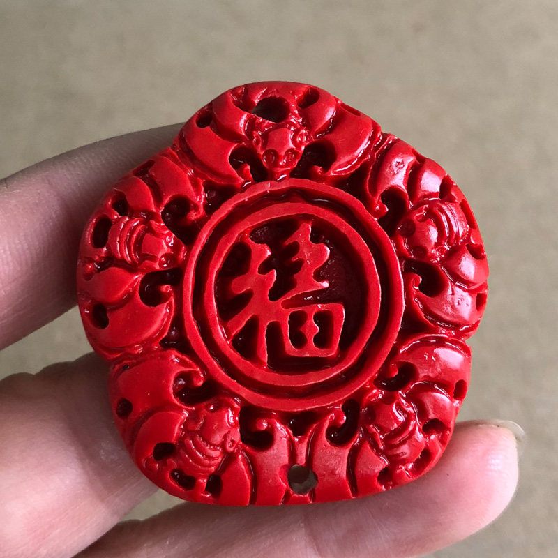 福在前眼吊坠天然朱砂五福临门蝙蝠挂件五福圆满挂件福字挂坠祝寿