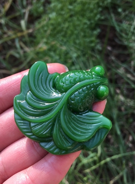 天然外蒙料金玉满堂吊坠菠菜绿男女款项链送证书