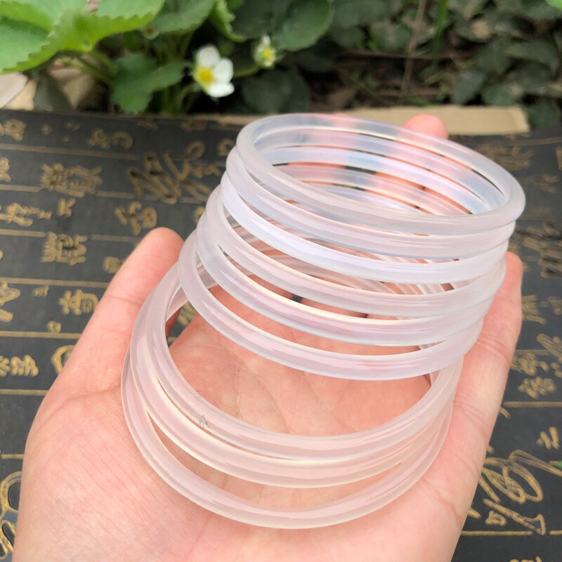 天然玛瑙细条手镯冰种白玉髓玉镯手镯细条玉髓玛瑙镯子细条女手镯
