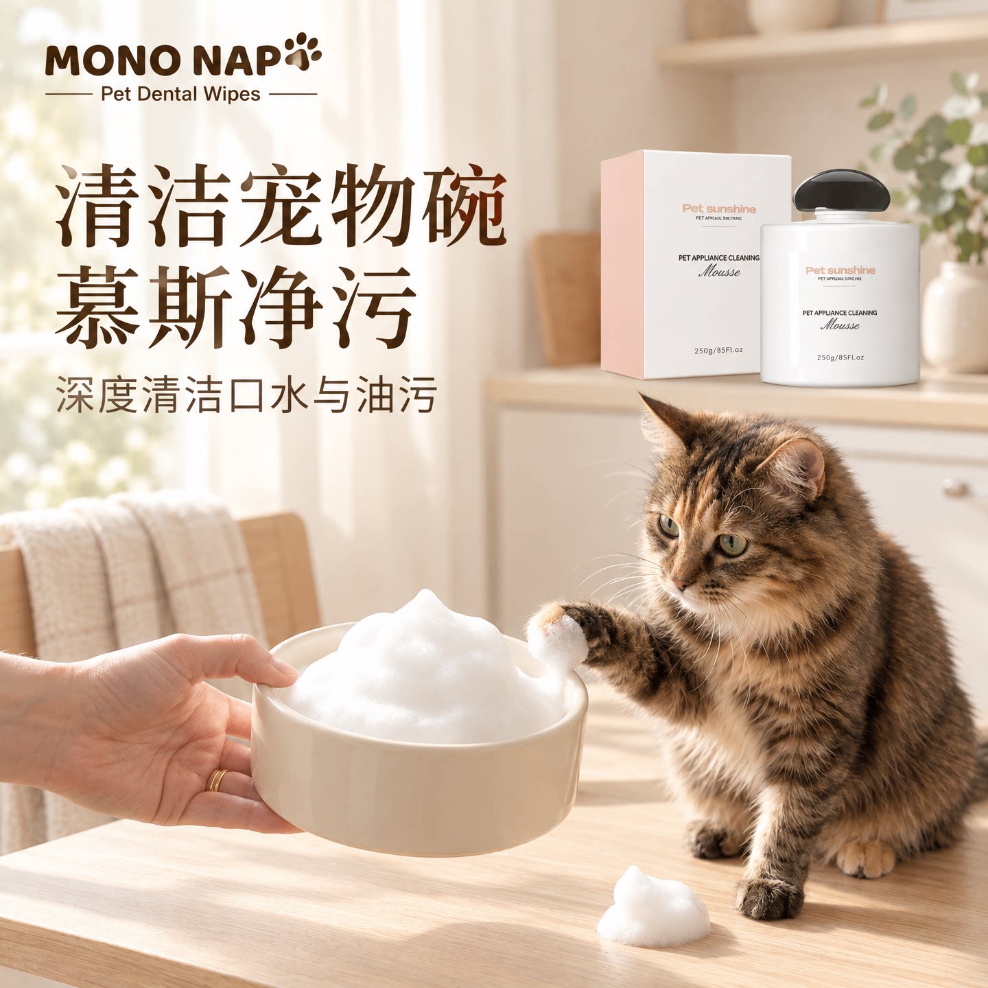 MONO NAP宠物洗碗慕斯猫狗餐具清洁蛋白酶分解油污口水渍泡沫清洁