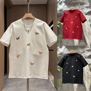 2026新款本命年红色刺绣马半袖男女同款短袖打底衫 半袖T恤上衣潮