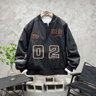 刺绣字母男棉服秋季 百搭街头风宽松二棉夹克棒球服棉衣潮 2025新款