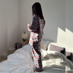 韩国INS格子睡衣春季女新款双面德绒磨毛柔软加厚保暖秋冬家居服