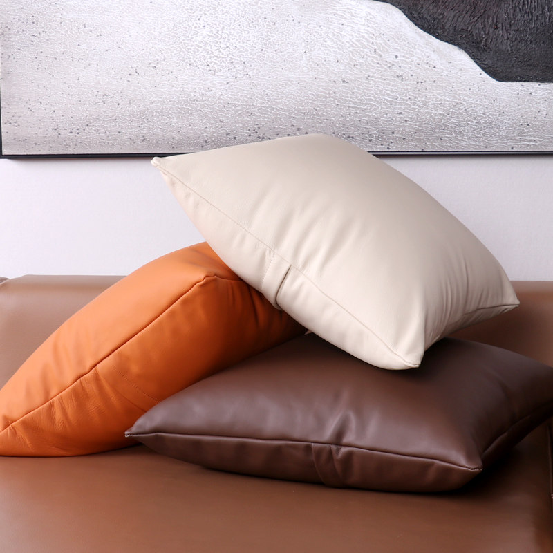 真皮沙发抱枕轻奢客厅头层牛皮靠枕纳帕皮橙色靠垫床头靠背垫腰枕