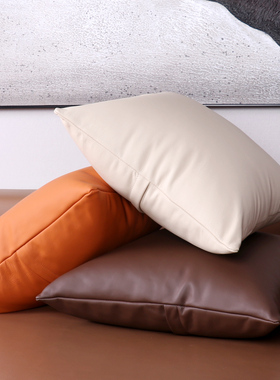 真皮沙发抱枕轻奢客厅头层牛皮靠枕纳帕皮橙色靠垫床头靠背垫腰枕