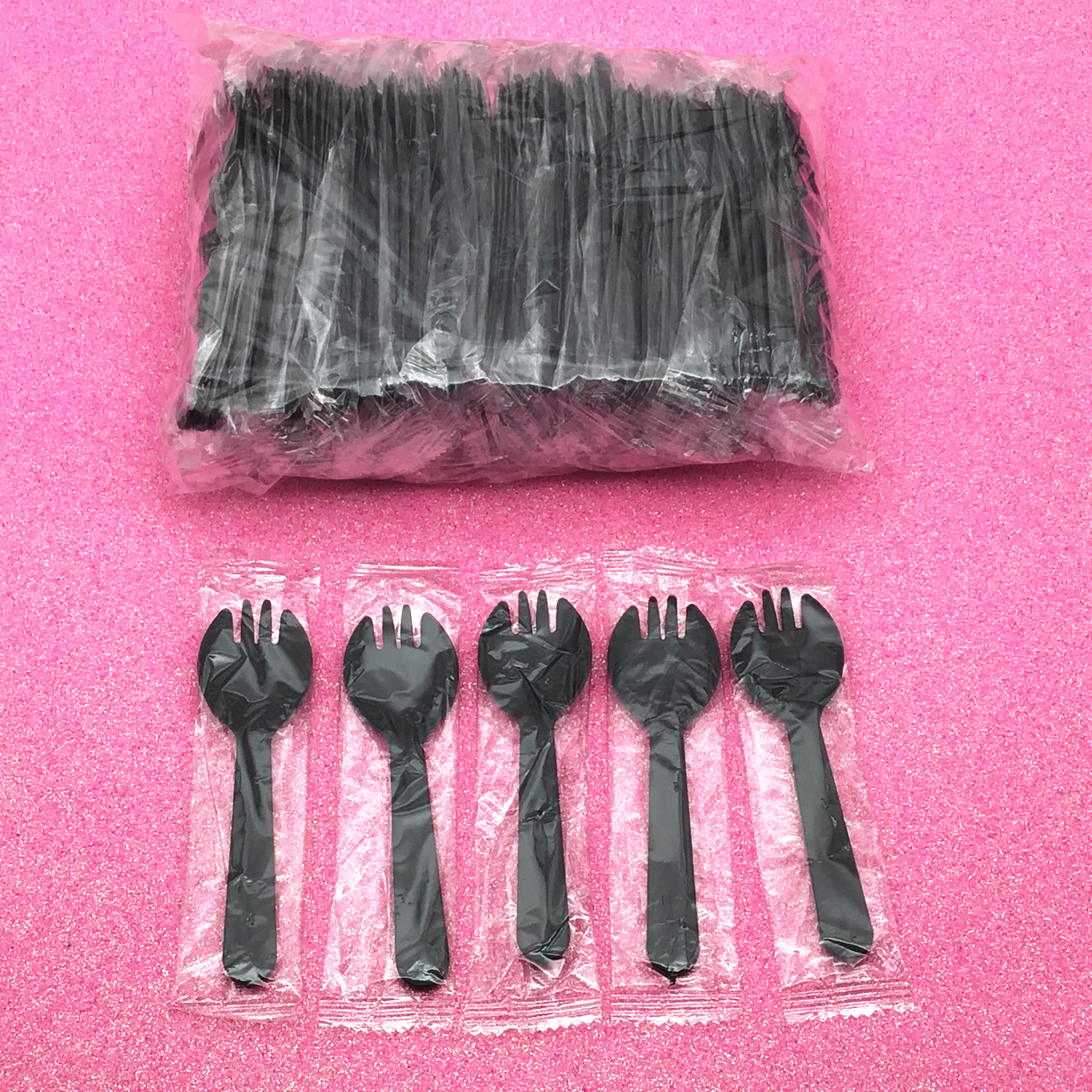 一次性独立叉勺叉子加厚加硬黑色