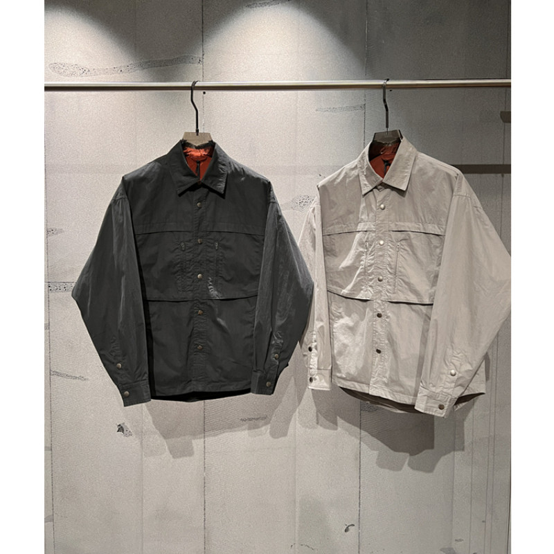 设计师结构款日系轻工装重工艺水洗做旧棉锦休闲长袖翻领夹克外套