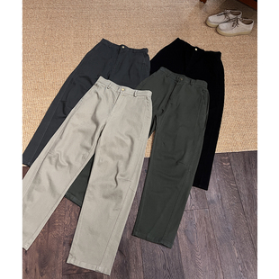 重磅100%赛络纺纯棉斜纹水洗做旧立体裁剪宽松休闲裤 香蕉直筒长裤