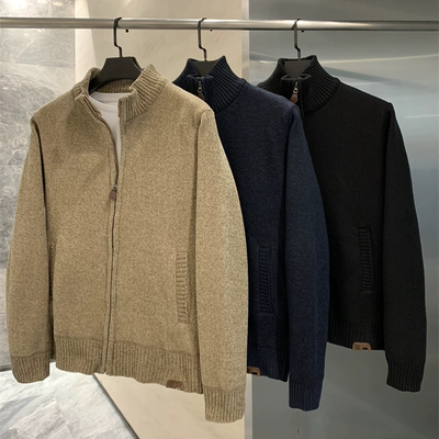 男士福利出K单！雪尼尔肌理！加厚保暖秋冬立领纯色针织衫外套男
