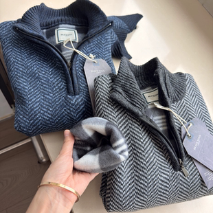 休闲拉链针织衫 男装 毛衣男秋冬 拉绒加厚保暖 出口美单