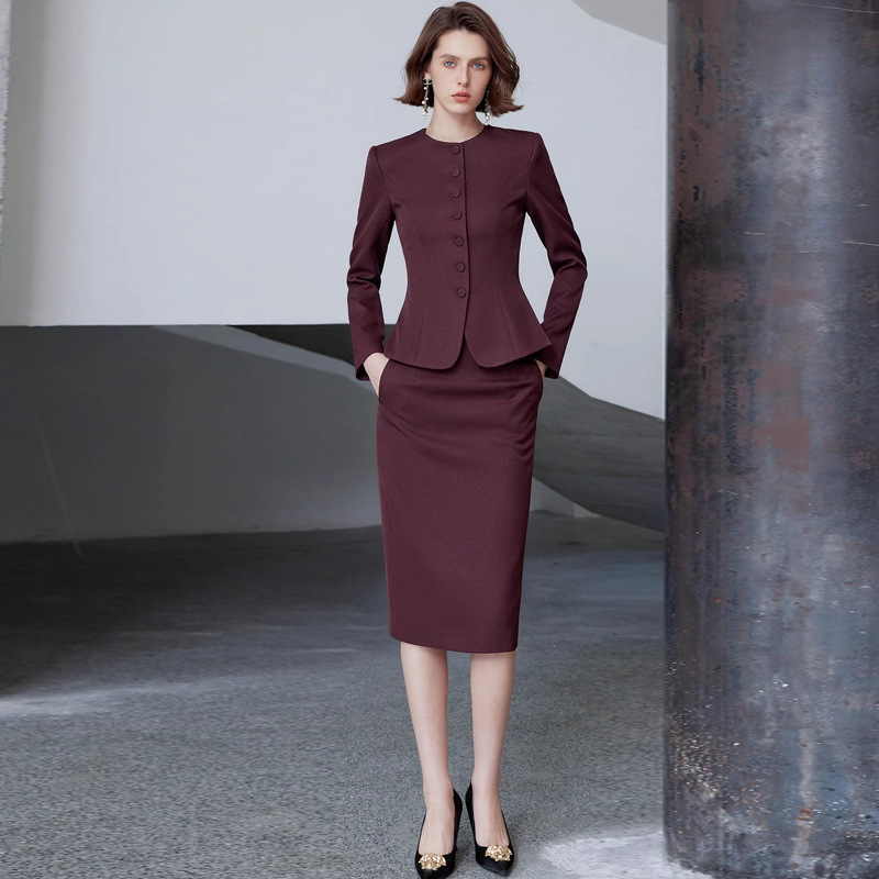 AD安可拉红西装外套女气质名媛高级感修身圆领套装职场通勤两件套