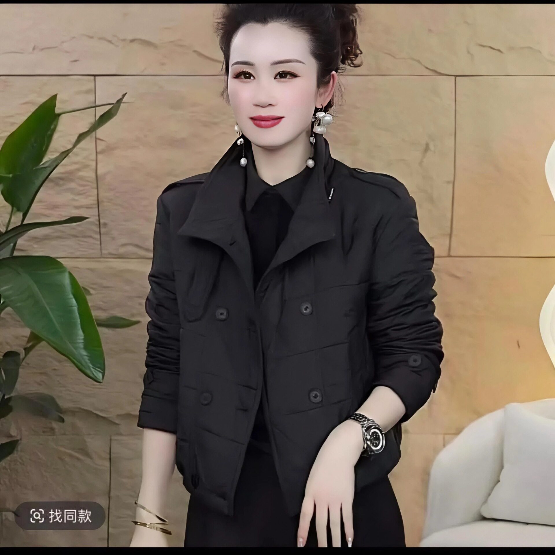 一件代发直播爆款纯色立领时尚修身短款棉服2025秋冬新款百搭上衣