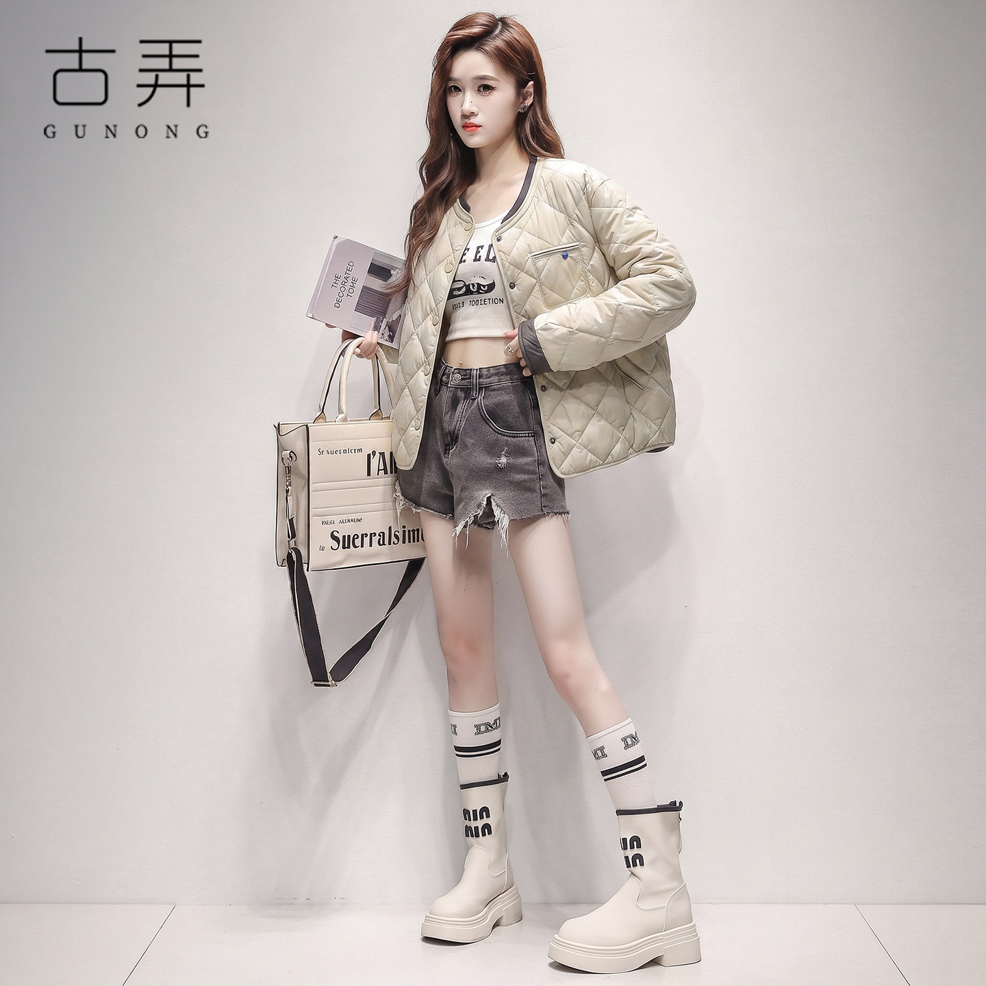 小香风菱格绗线羽绒服女2026短款轻薄宽松显瘦小个子保暖圆领外套