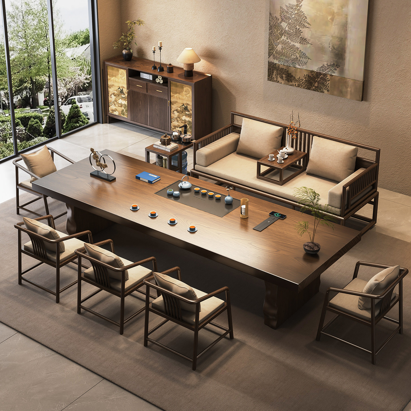 新中式宋代美学茶桌实木大板罗汉床茶桌椅组合家用客厅泡茶台茶桌