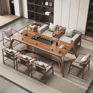 新中式南美胡桃木实木茶桌茶台办公室宋氏美学泡茶桌椅组合罗汉床