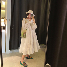 白色超仙甜美裙子 过膝韩版 中长款 长袖 连衣裙女2019夏季 MONA 新款
