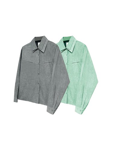 树纹肌理感裁片双层领口褶皱衬衫