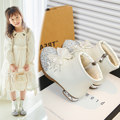 女童水钻蝴蝶结公主鞋短靴