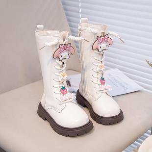 儿童长筒靴库洛米时尚女童马丁靴公主风加绒皮靴女宝可爱高筒靴子