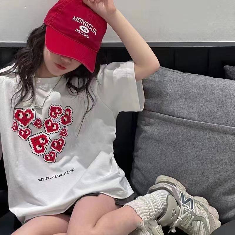 韩国女童短袖t恤2023新款纯棉夏装儿童白色上衣中大童打底衫童装