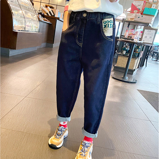 春装 女孩宝宝萝卜裤 薄款 女童牛仔裤 子休闲加绒长裤 老爹裤 裤 潮 韩版