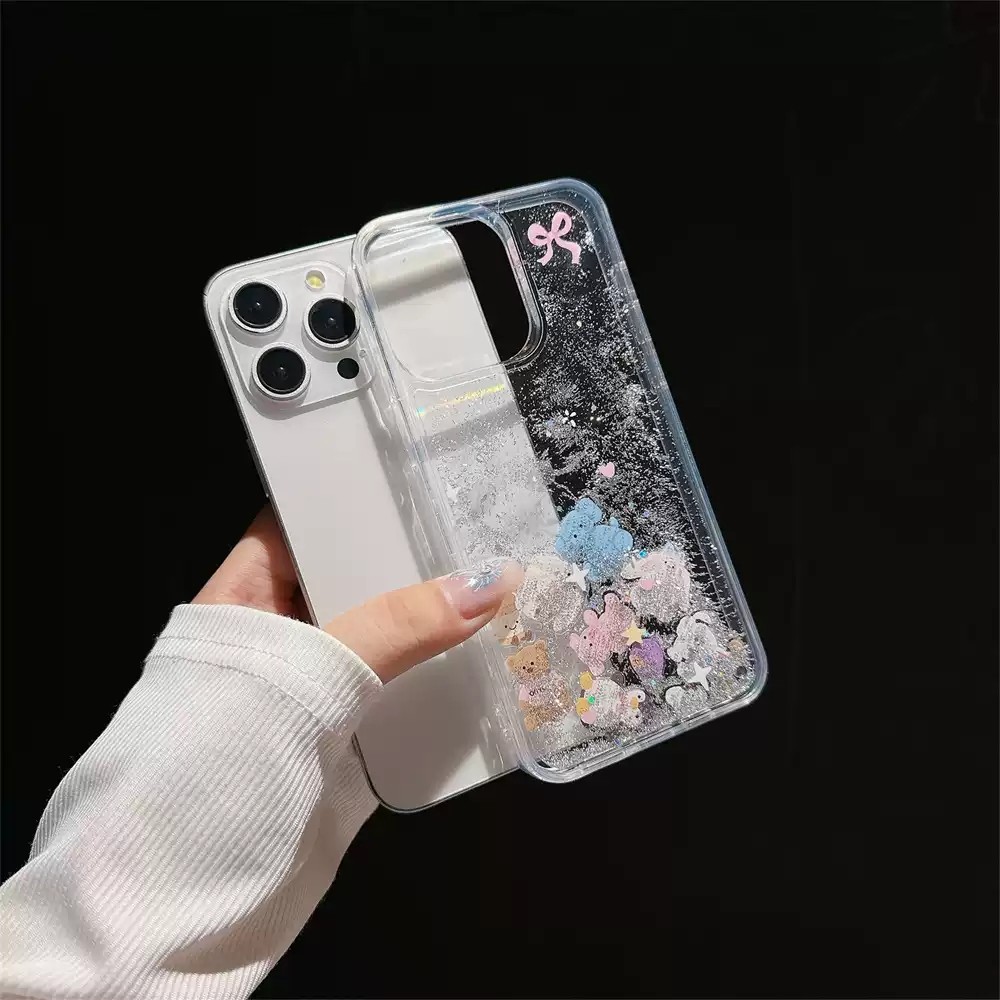 流动卡通可爱日韩动物流沙壳适用苹果16promax手机壳iPhone15新款女14网红13创意17Pro防摔14pro液