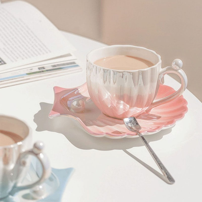 Cốc cà phê vỏ sò ngọc trai phong cách instagram nhà zeteng bộ đĩa cốc cà phê sáng tạo kiểu châu âu cốc gốm trà chiều