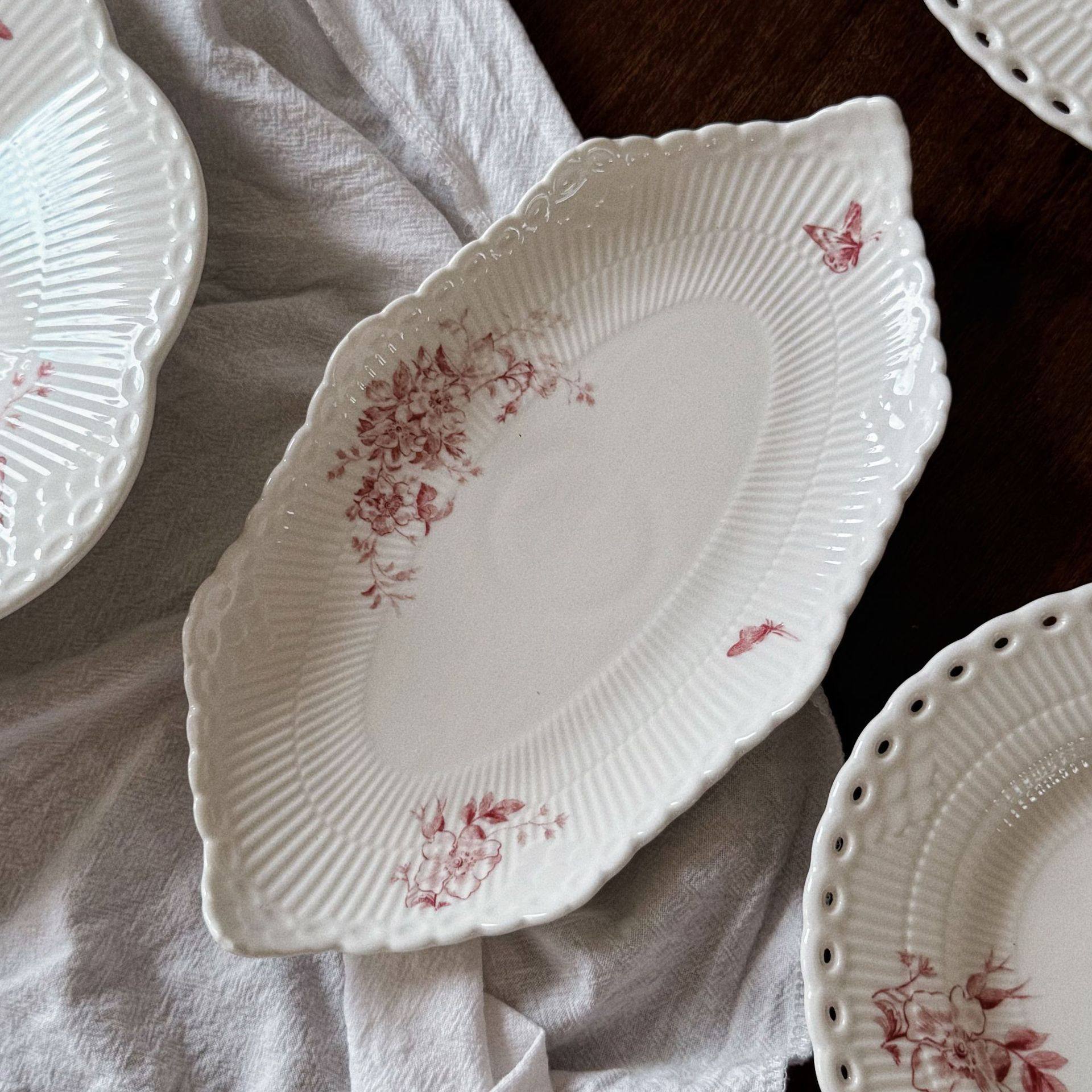 泽滕家椭圆盘子八角长碟寿司甜品水果沙拉镂空边粉色成套漂亮餐具,餐饮具,盘,淘宝优惠券,粉丝福利购,淘宝优惠卷