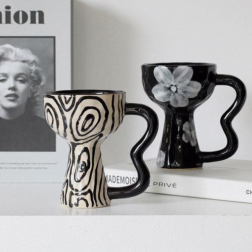 泽滕家陶瓷手捏个性把手高脚杯