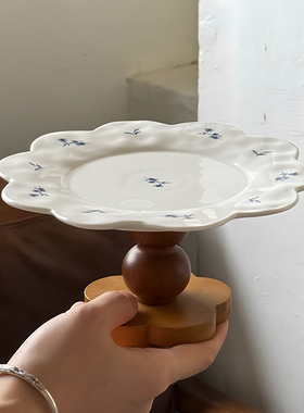 泽滕家高脚水果盘子法式中古花边蛋糕甜品碟餐桌客厅摆件ins托盘
