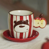 泽滕家可爱卡通杯碟套装 咖啡牛奶拿铁拉花有趣超萌新年风新年礼物