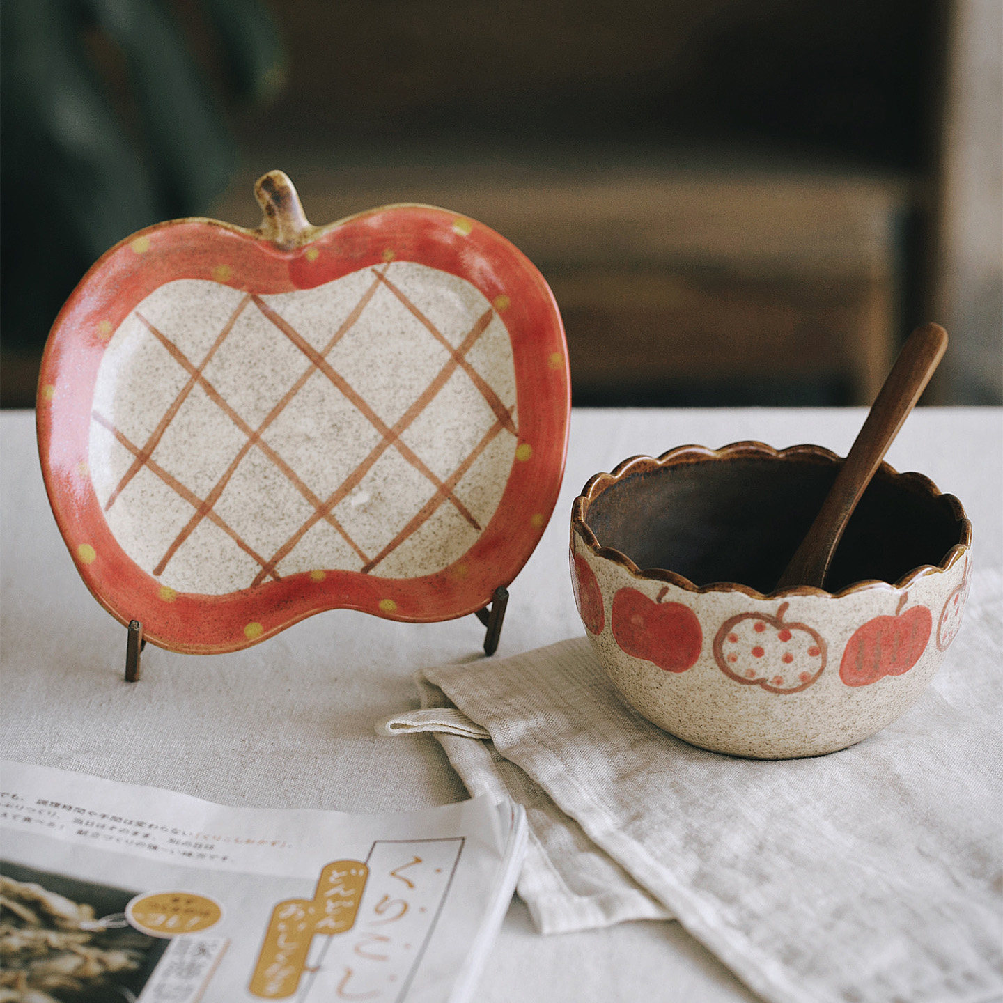 泽滕家卡通可爱饭碗糖水甜品点心盘喜庆苹果高颜值结婚乔迁伴手礼