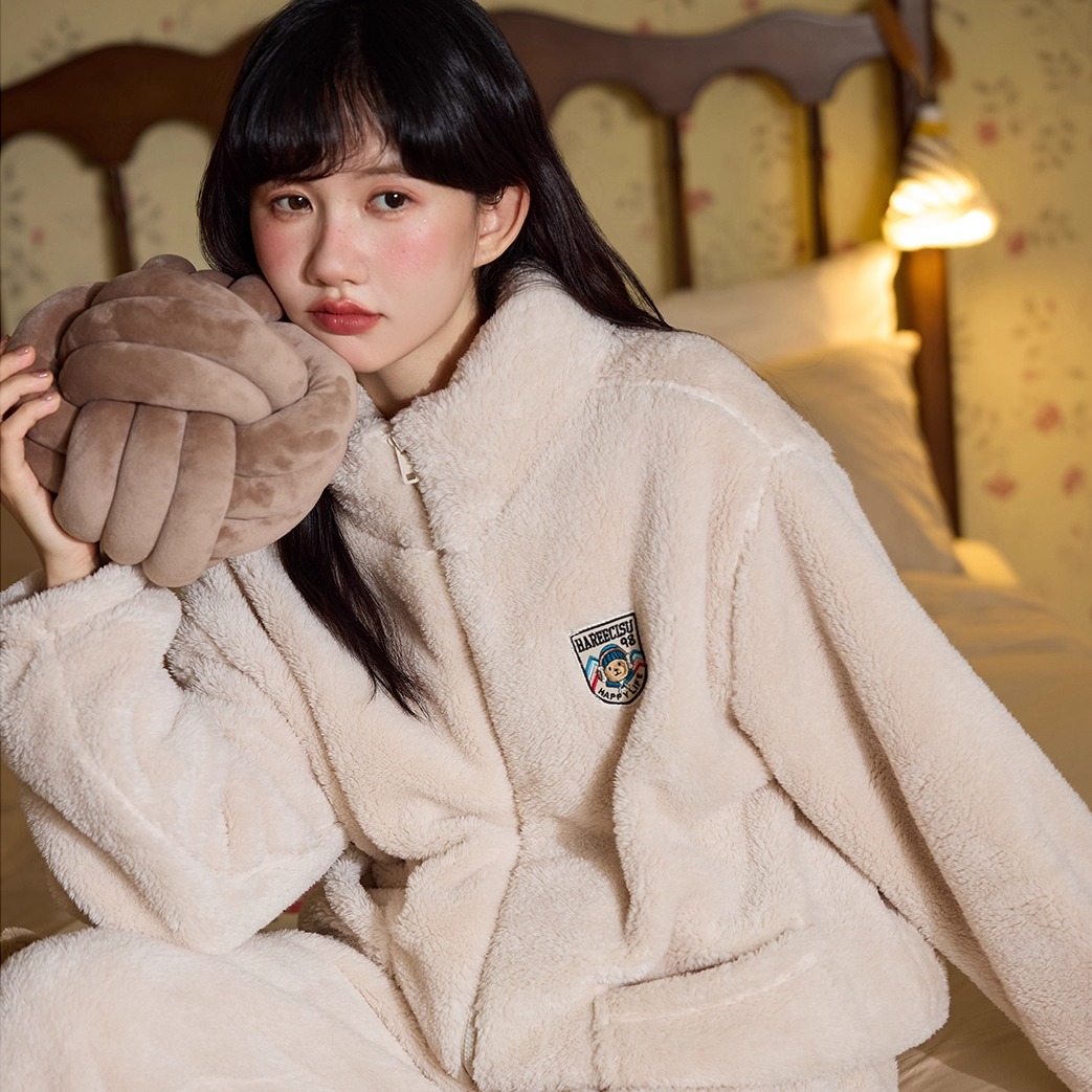 睡衣女可外穿秋冬款冬季法兰绒加厚加绒珊瑚绒毛绒家居服冬天保暖