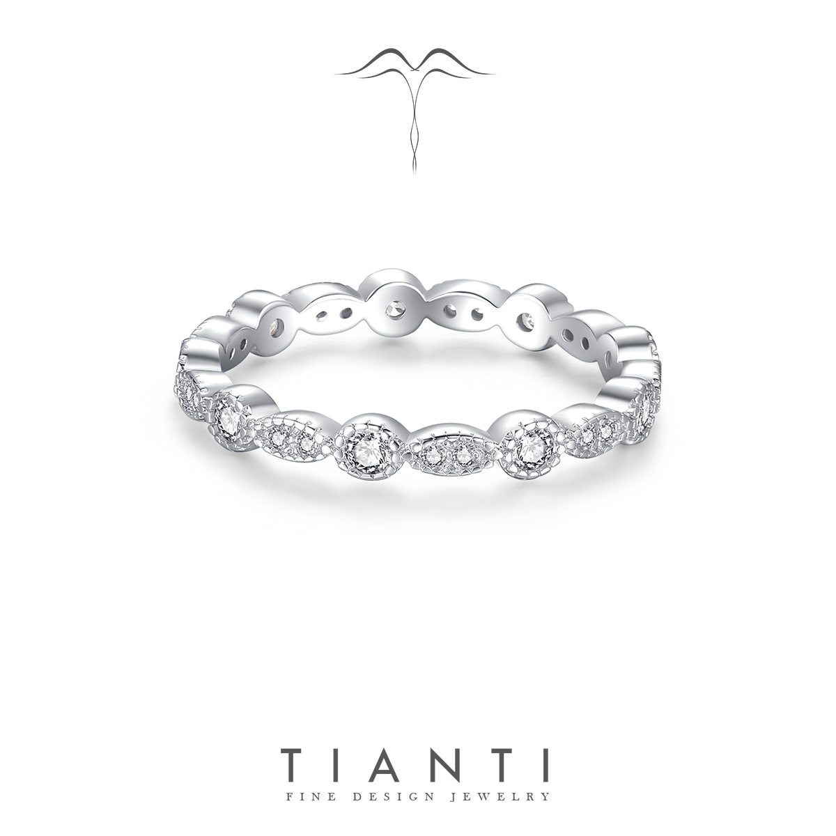 TIANTI天缇新款千寻莫桑钻戒指女纯银S925简约时尚百搭排戒送朋友