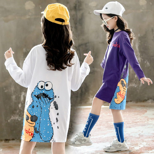 女童长袖t恤网红韩版T恤裙