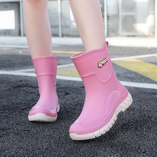 外穿防水雨靴加绒加棉保暖防滑耐磨水鞋 雨鞋 女款 中筒时尚 女胶鞋