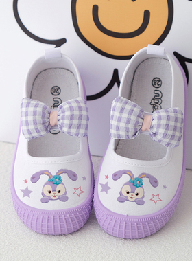 幼儿园室内鞋软底儿童小白鞋运动鞋透气女童帆布鞋紫色宝宝白布鞋