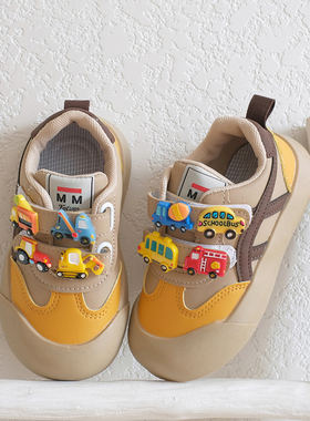 加绒儿童小汽车板鞋2025户外秋冬小童运动鞋男童魔术贴软底休闲鞋