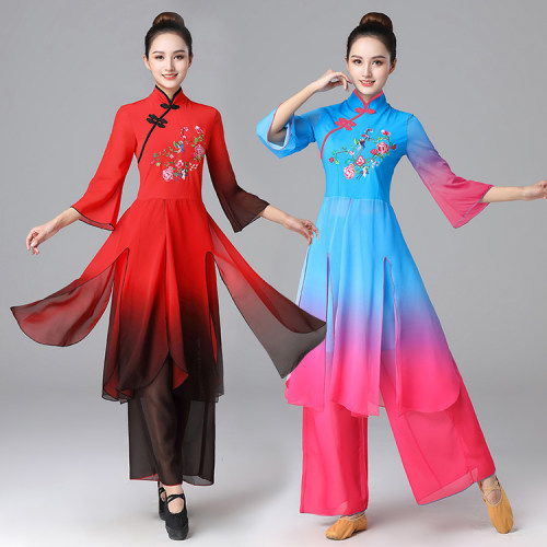 云裳广场舞秧歌服新款扇子古典舞蹈服套装女民族舞合唱团体演出服
