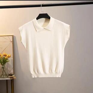新款百搭无袖针织衫翻领内搭无袖羊毛纯色背心女