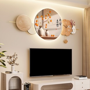 电视机背景墙装饰画带钟表氛围灯客厅墙上方感壁画3d立体挂件挂画