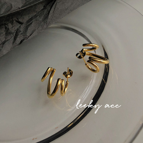 原宿多线几何简约日系钛钢镀耳钉