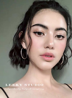 新款耳环女冬气质潮925整体纯银环形耳圈镀18K金圆圈大圈夸张极简