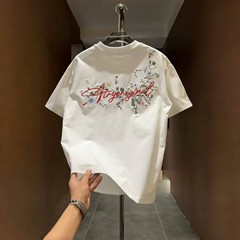 夏季新款潮牌花卉刺绣短袖T恤男士时尚重工绣花休闲百搭半袖上衣