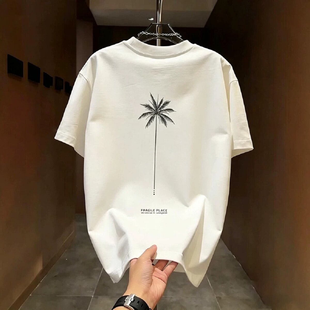 夏季新款时尚简约椰子树印花圆领短袖T恤男潮流日常舒适百搭上衣